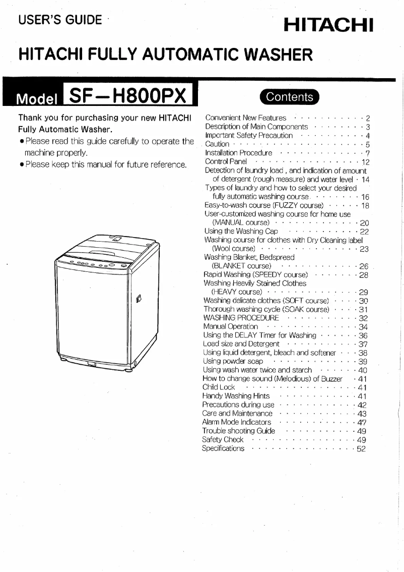 First page image of the manual for SF-H800PX