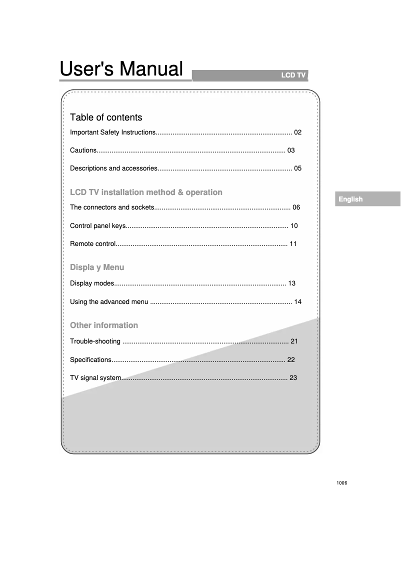 First page image of the manual for LTV37DA