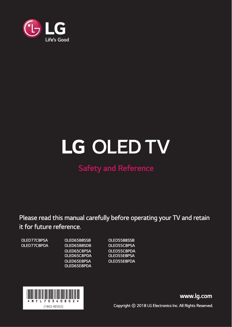 First page image of the manual for OLED65E8PDA