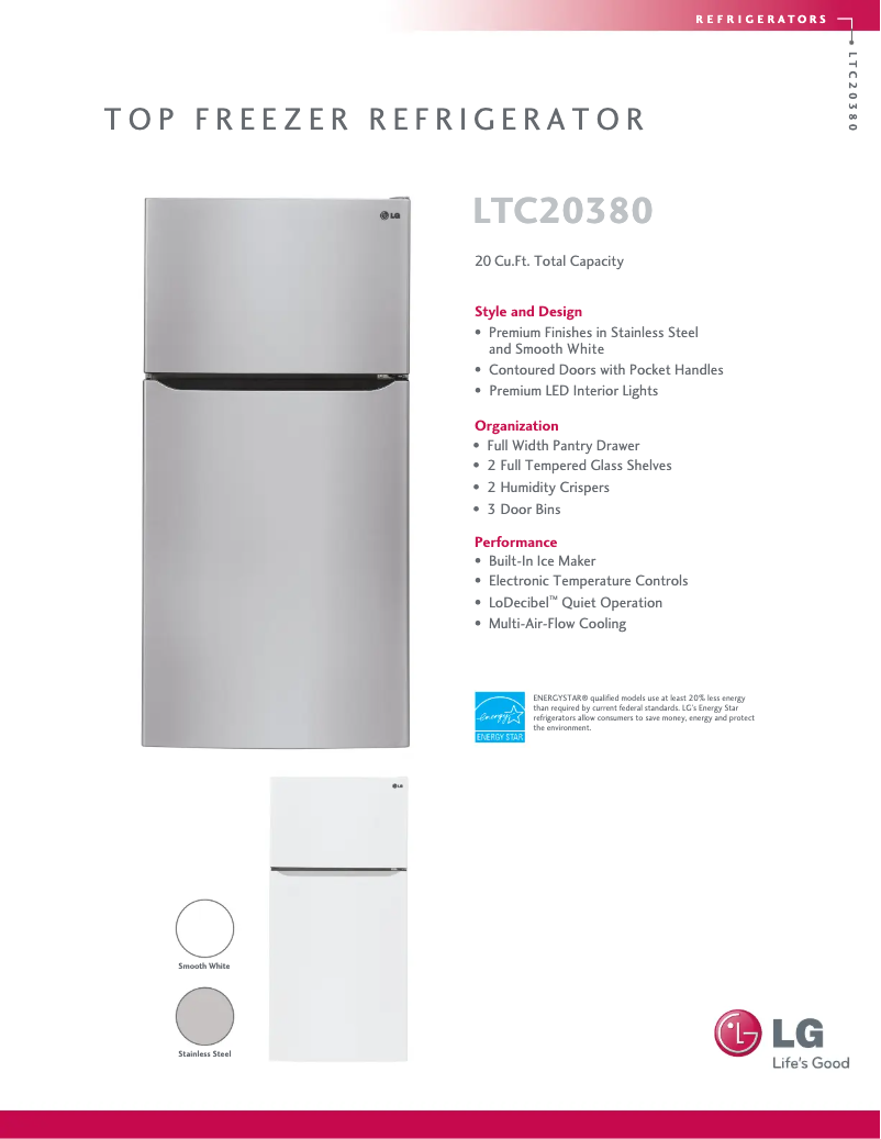 Page 1 of the manual Technical Sheet LG LTC20380SW