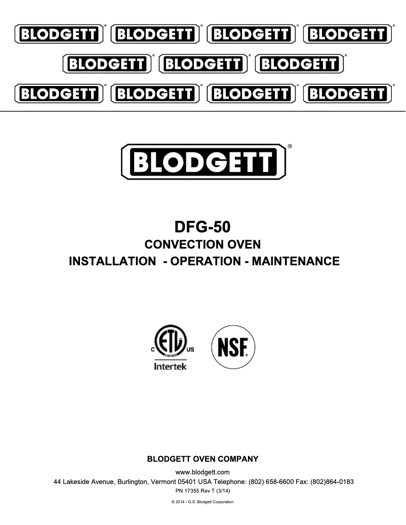Page 1 of the manual User Manual Blodgett Premium DFG-50