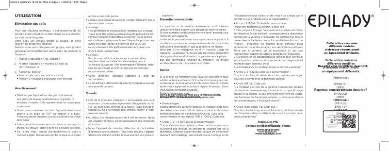 Page 1 of the manual User Manual Epilady EP930-101