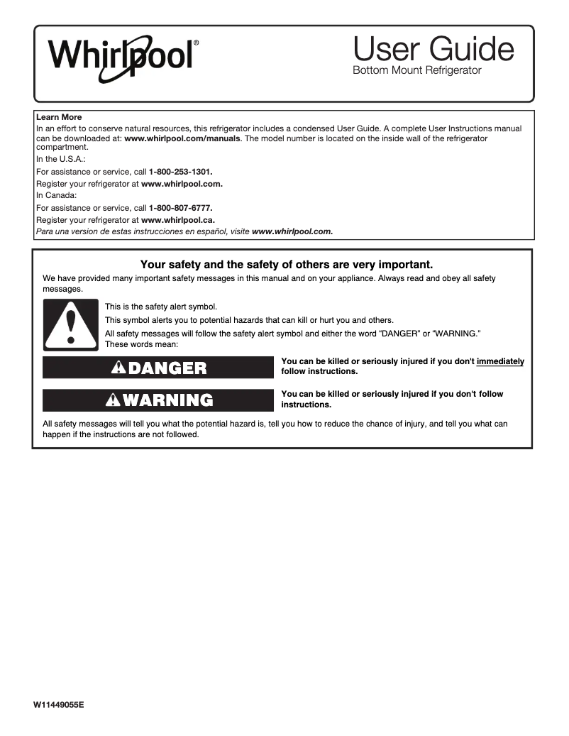 Page 1 of the manual User Manual Whirlpool WRB543CMJZ
