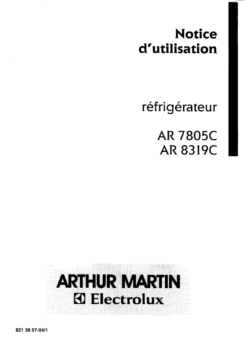 Page 1 of the manual User Manual Arthur Martin-Electrolux AR8815C