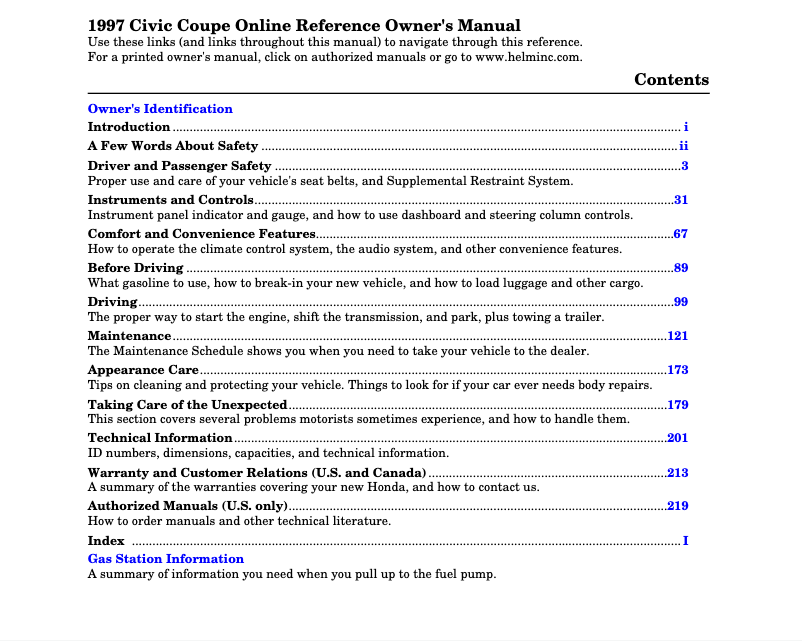 Page 1 of the manual User Manual Honda Civic (1997)