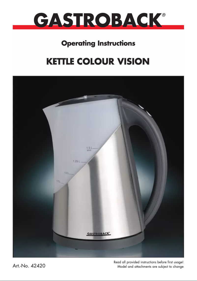 First page image of the manual for 42420