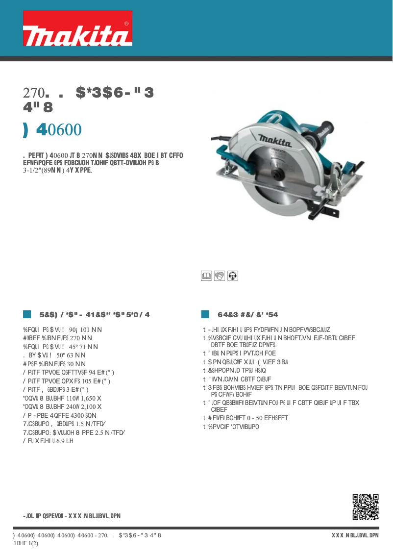 Page 1 of the manual Technical Sheet Makita HS0600