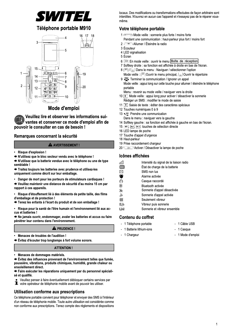 Page 1 of the manual User Manual Switel M910