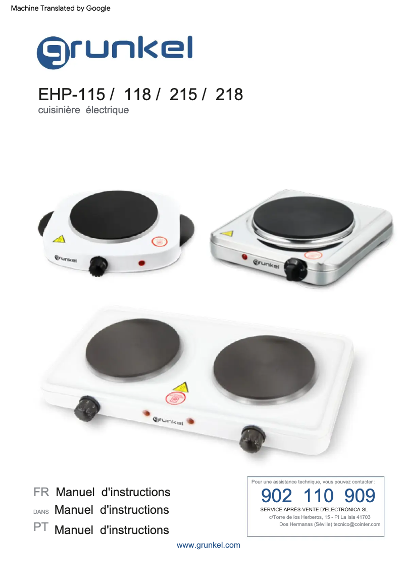 Page 1 of the manual User Manual Grunkel EHP-118