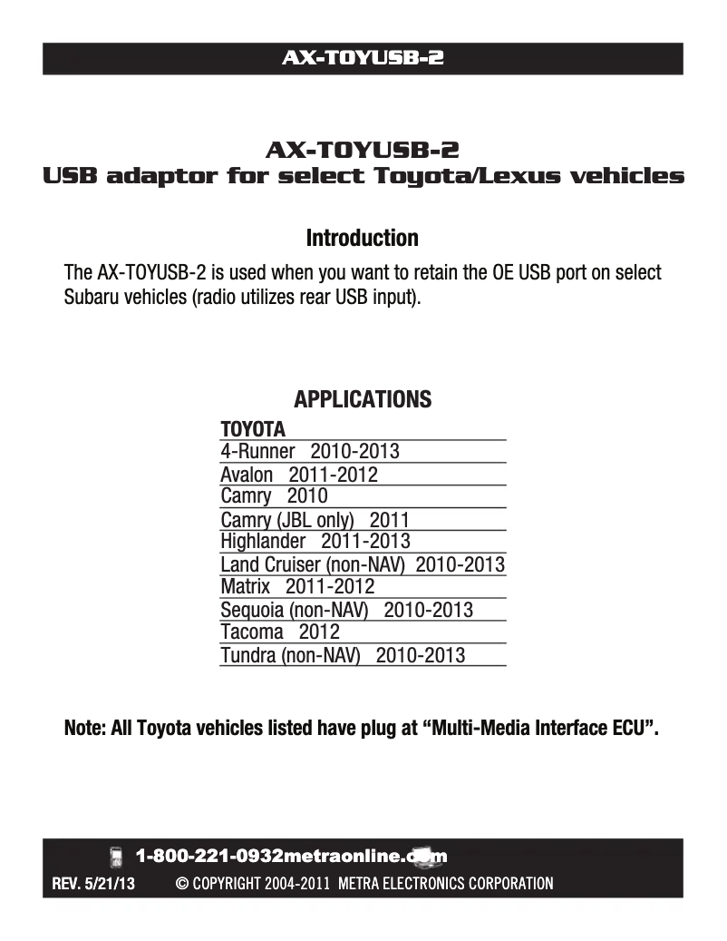 First page image of the manual for AX-TOYUSB-2