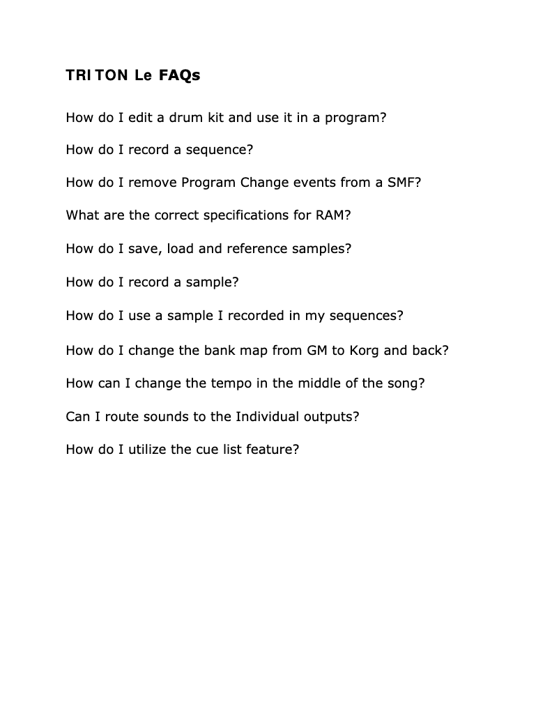 Page 1 of the manual FAQ Korg Triton Le