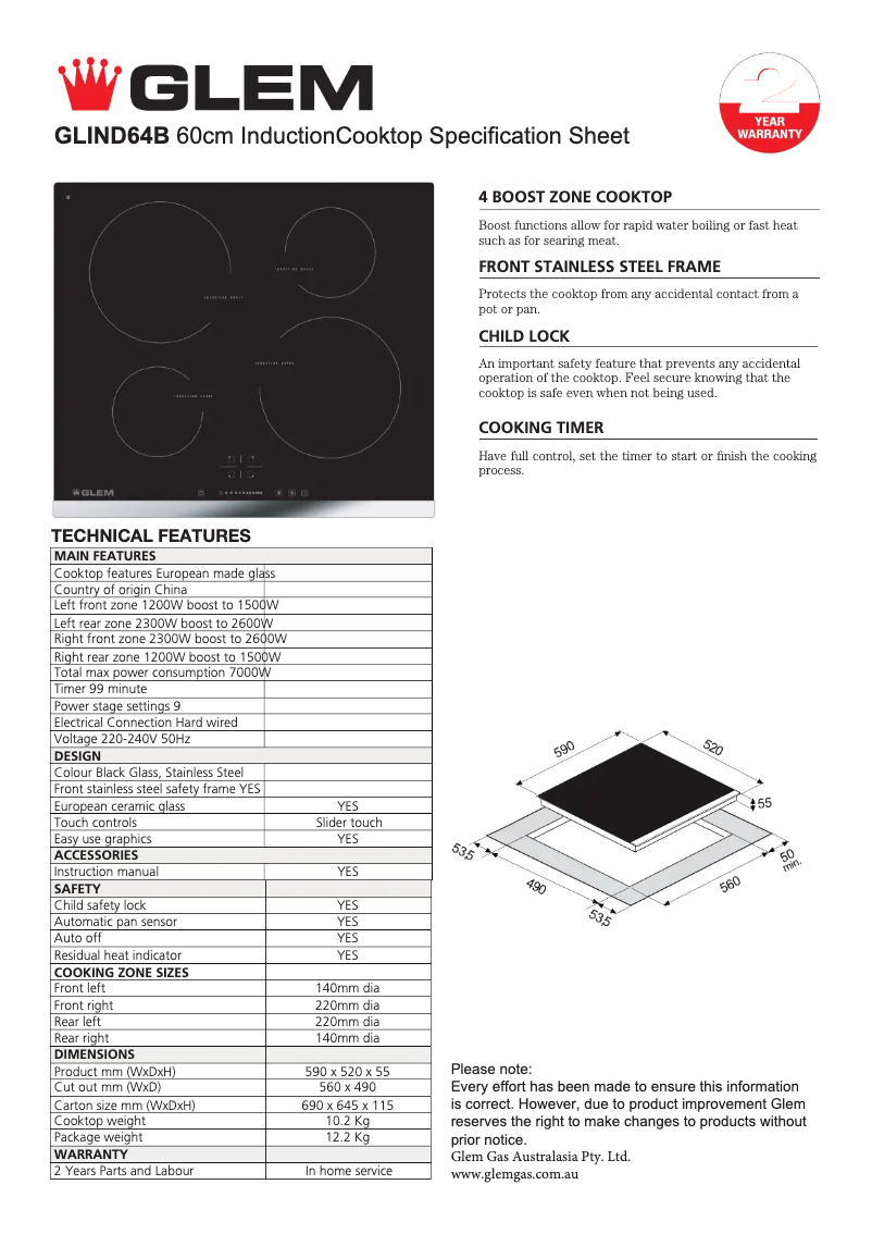 Page 1 of the manual Technical Sheet Glem Gas GLIND64B