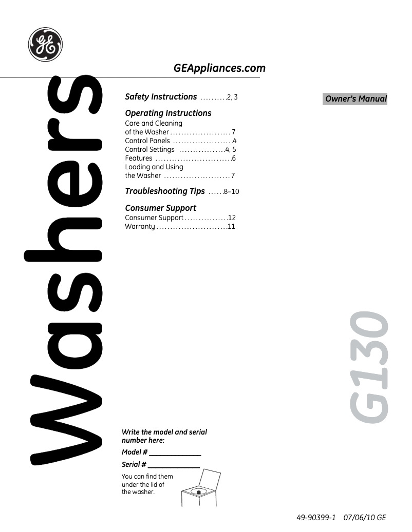 First page image of the manual for GLWP2000MWW