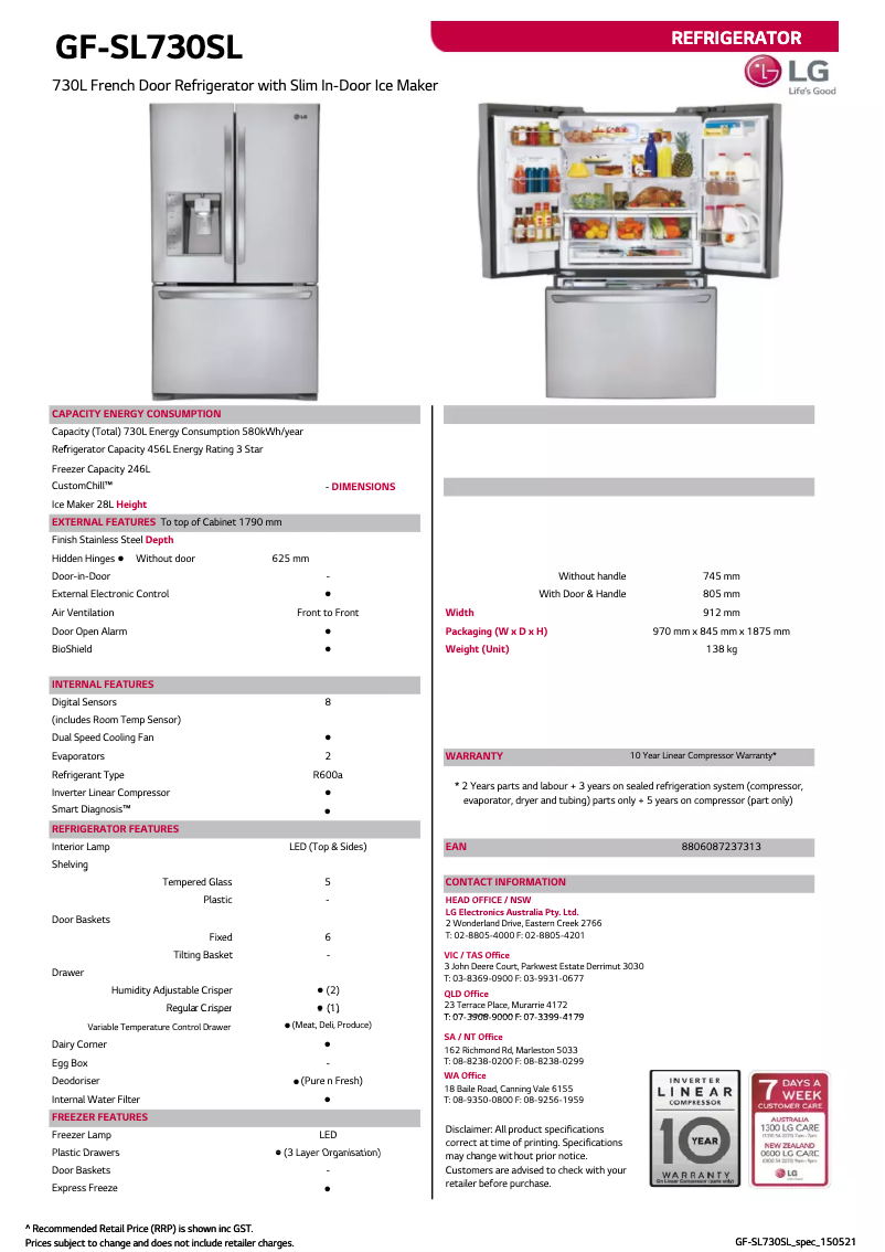 First page image of the manual for GF-SL730SL