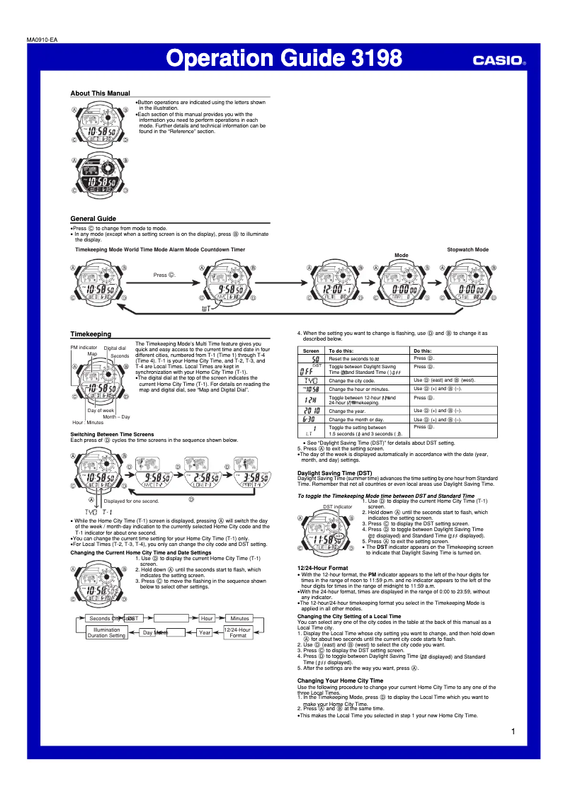 Page 1 of the manual User Manual Casio AE-1000WD-1AVEF