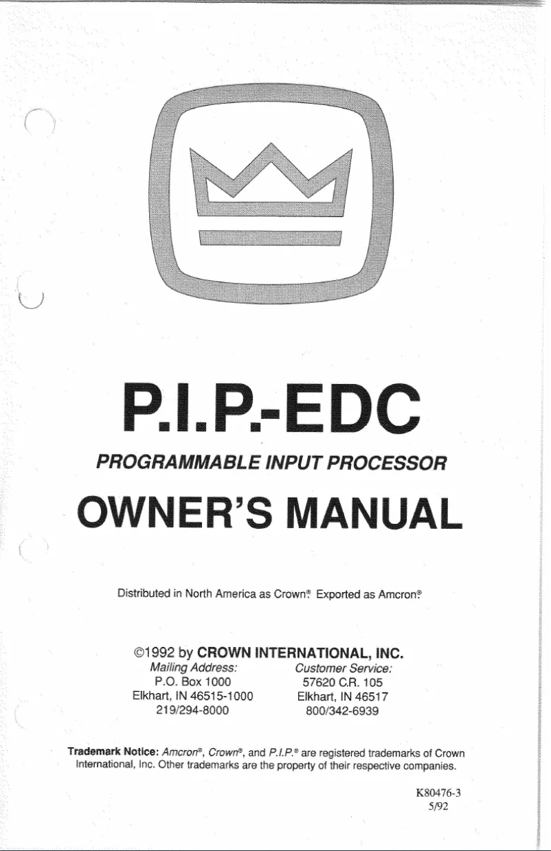 Page 1 of the manual User Manual Crown P.I.P.-EDC