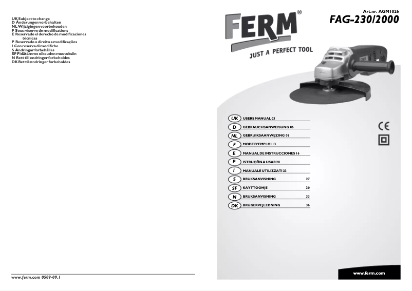 Page 1 of the manual User Manual Ferm FAG-230/2000