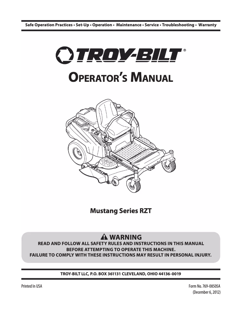 First page image of the manual for Mustang Pivot S 54