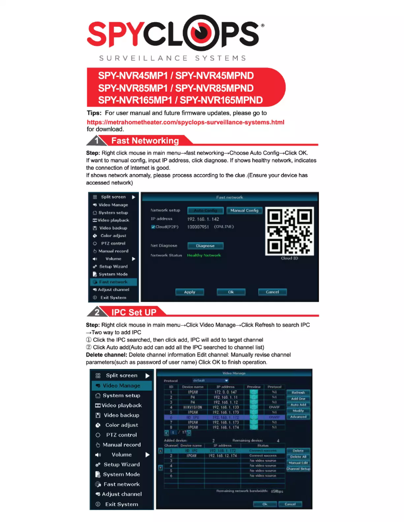 First page image of the manual for SPY-NVR165MP1