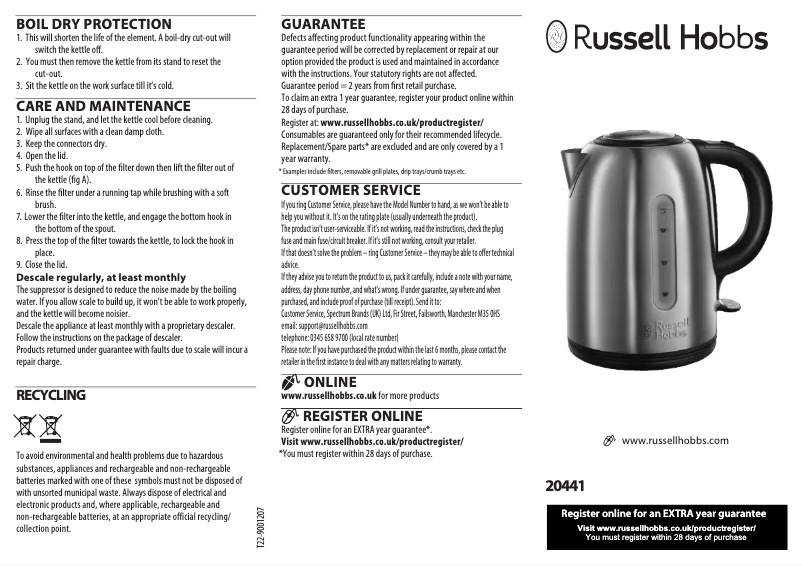 Page 1 de la notice Manuel utilisateur Russell Hobbs Snowdon 20441