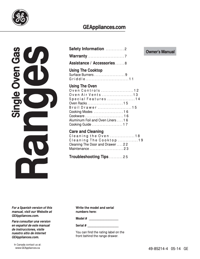 Page 1 of the manual Instruction Manual GE JGB697DEHBB