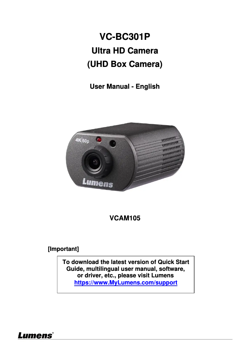 Page 1 of the manual User Manual Lumens VC-BC301P