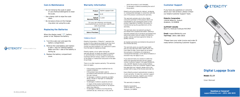 First page image of the manual for EL19