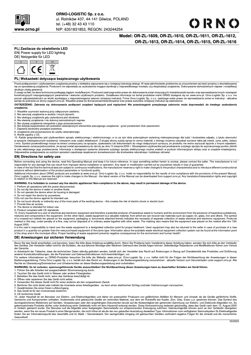 Image de la première page du manuel de l'appareil OR-ZL-1614