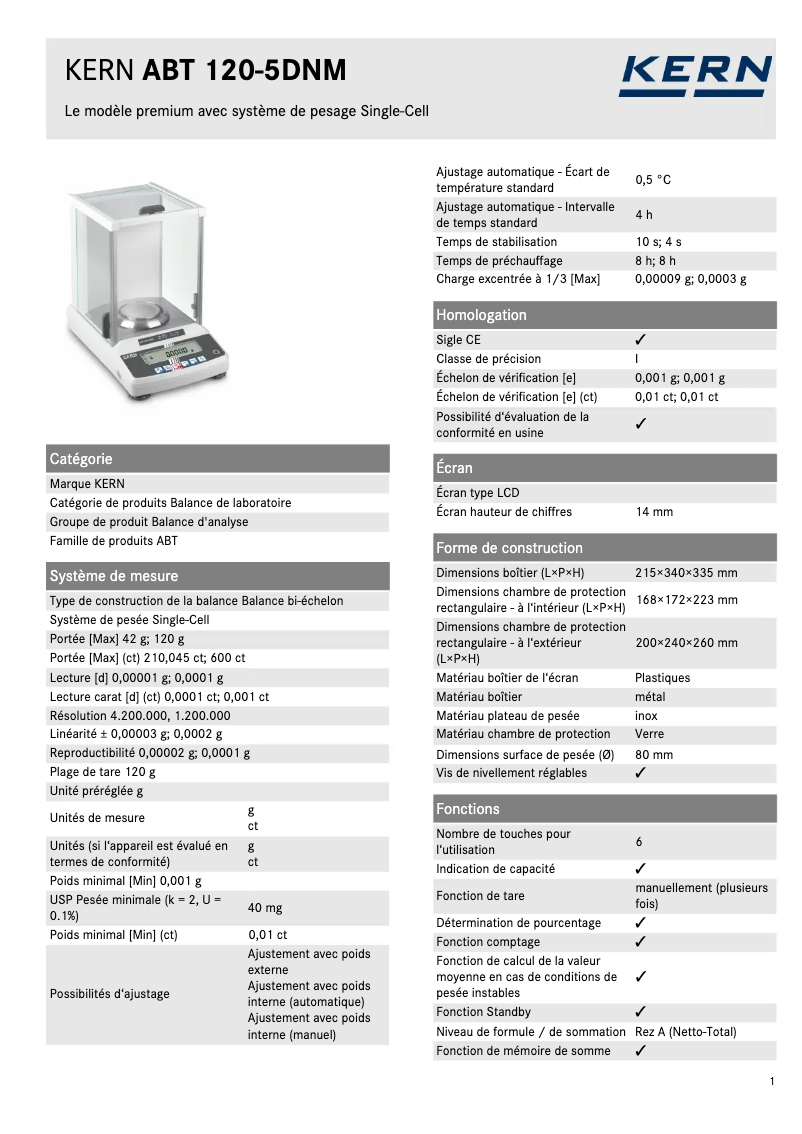 Page 1 of the manual Technical Sheet Kern ABT 120-5DNM