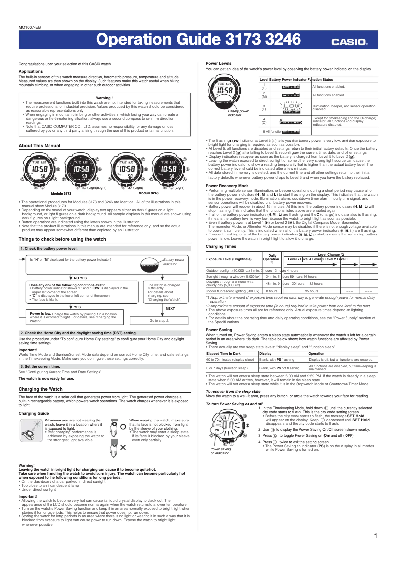 Page 1 of the manual User Manual Casio PRG-240T-7ER