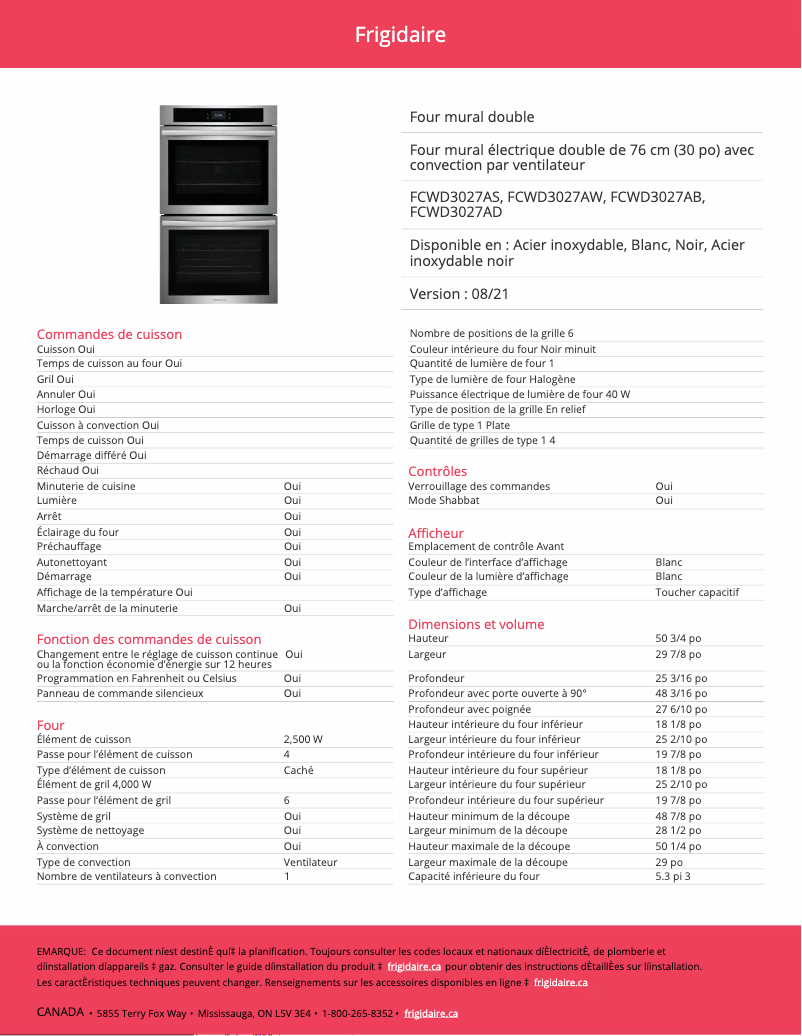 First page image of the manual for FCWD3027AB