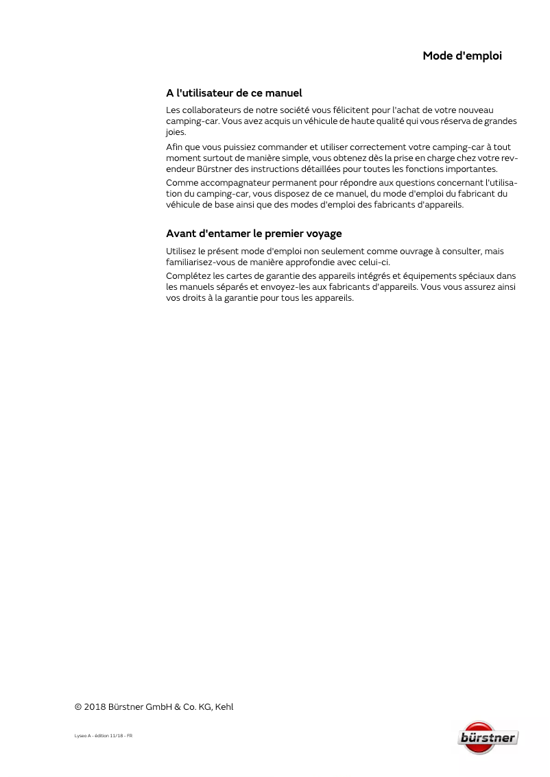 Page 1 of the manual User Manual Bürstner Lyseo Time A (2021)