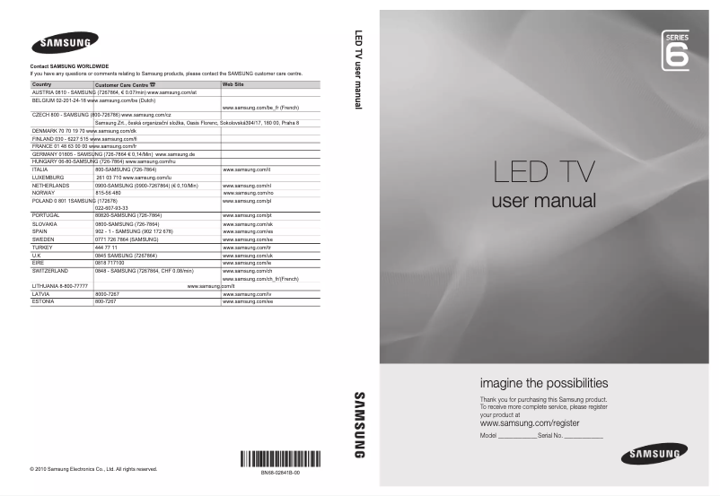 First page image of the manual for UE55C6745SS
