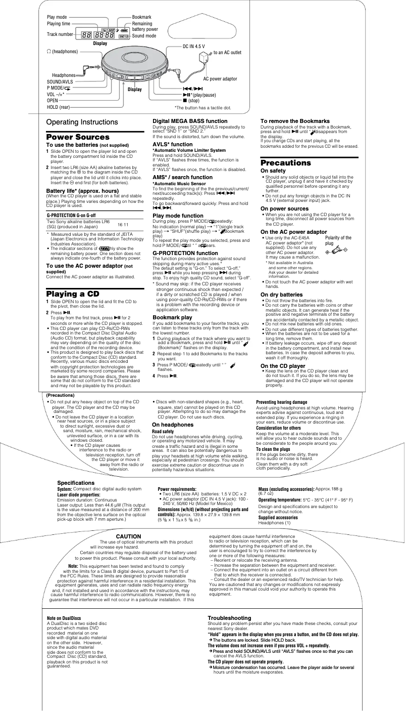 Page 1 of the manual User Manual Sony Walkman D-EJ011