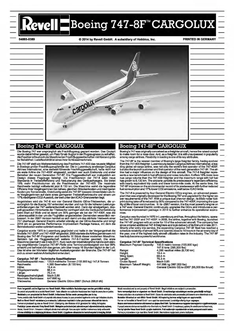 First page image of the manual for Boeing 747-8F CARGOLUX