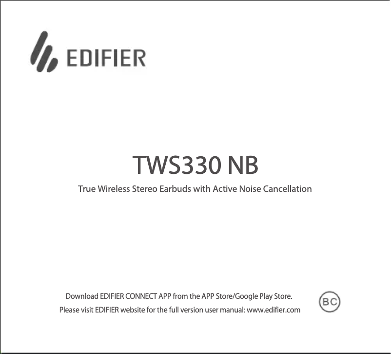 Page 1 of the manual User Manual Edifier TWS330 NB