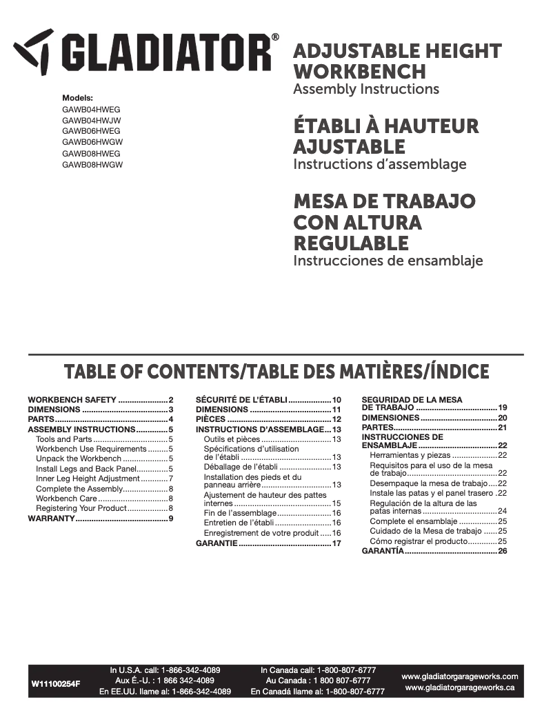 Page 1 of the manual User Manual Gladiator GAWB08HWEG