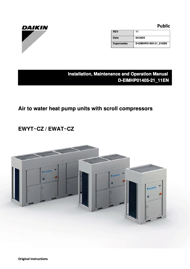 First page image of the manual for EWYT090CZNCA2