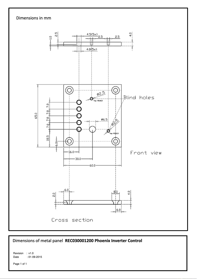 Page 1 of the manual Technical Drawing Victron Energy Phoenix Control