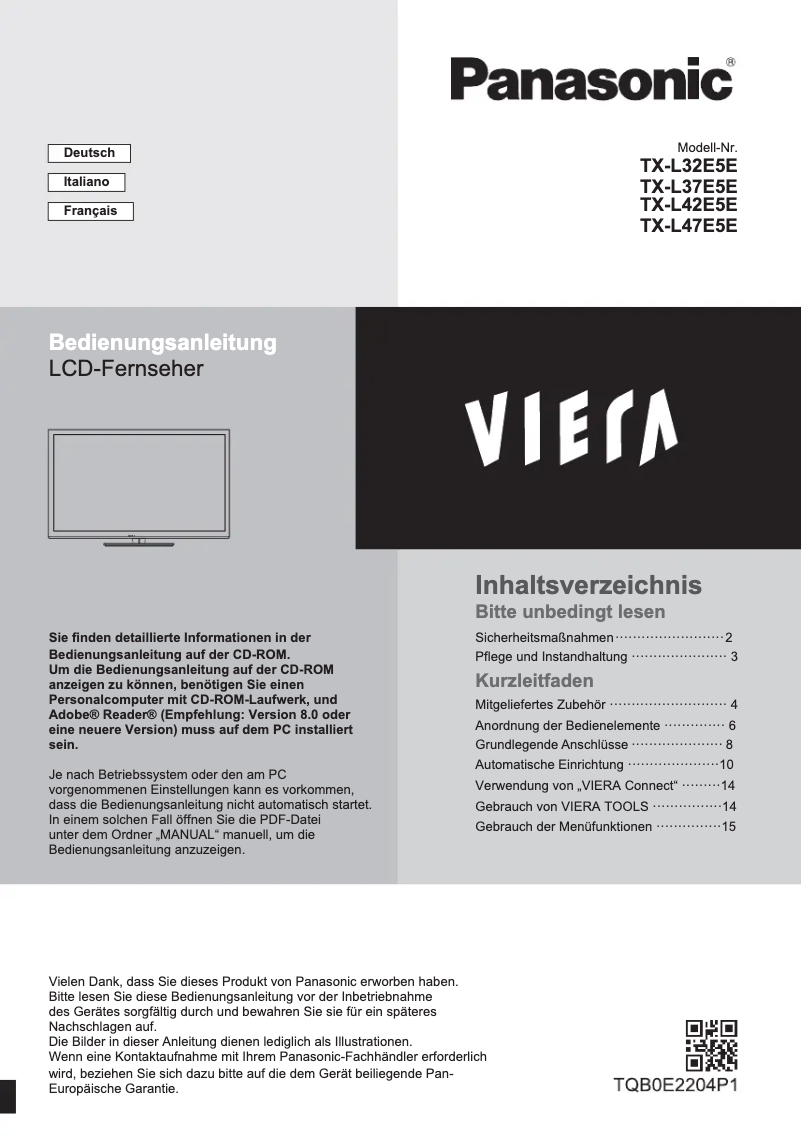 First page image of the manual for Viera TX-L42E5E