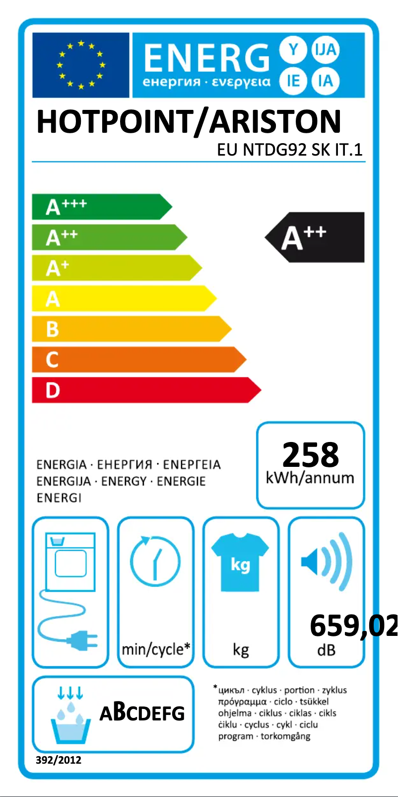 Page 1 of the manual User Manual Hotpoint EU NTDG92 SK IT