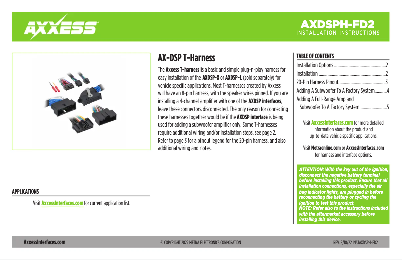 First page image of the manual for AXDSPH-FD2