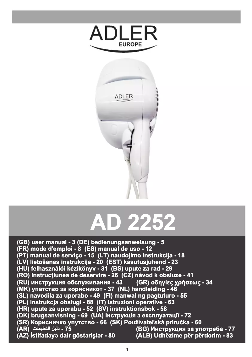 Page 1 of the manual User Manual Adler AD 2252