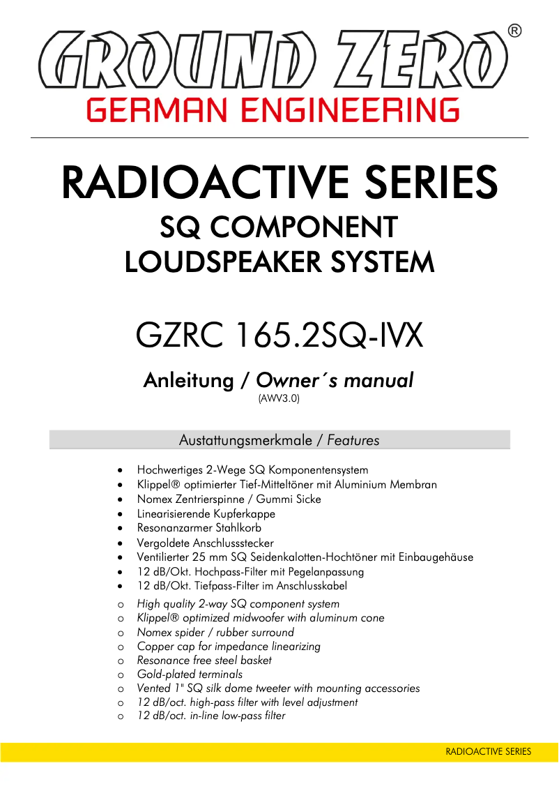 First page image of the manual for GZRC 165.2SQ-IVX