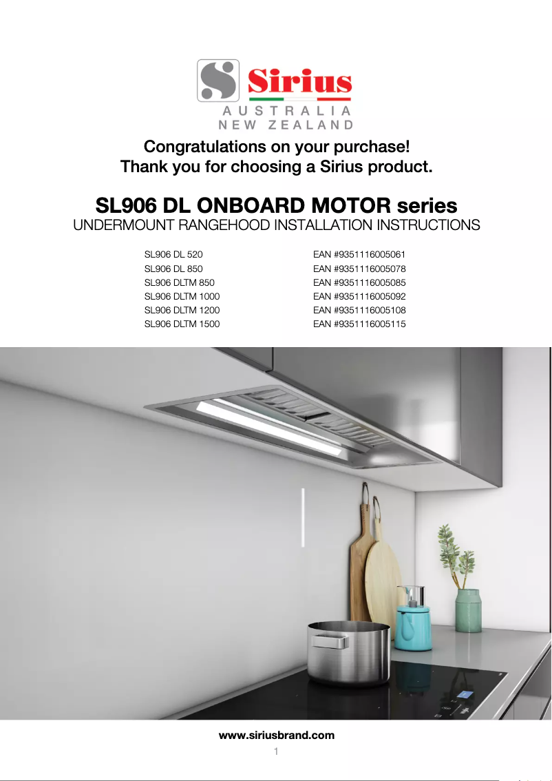 Page 1 of the manual User Manual Sirius SL906 DLTM 1000