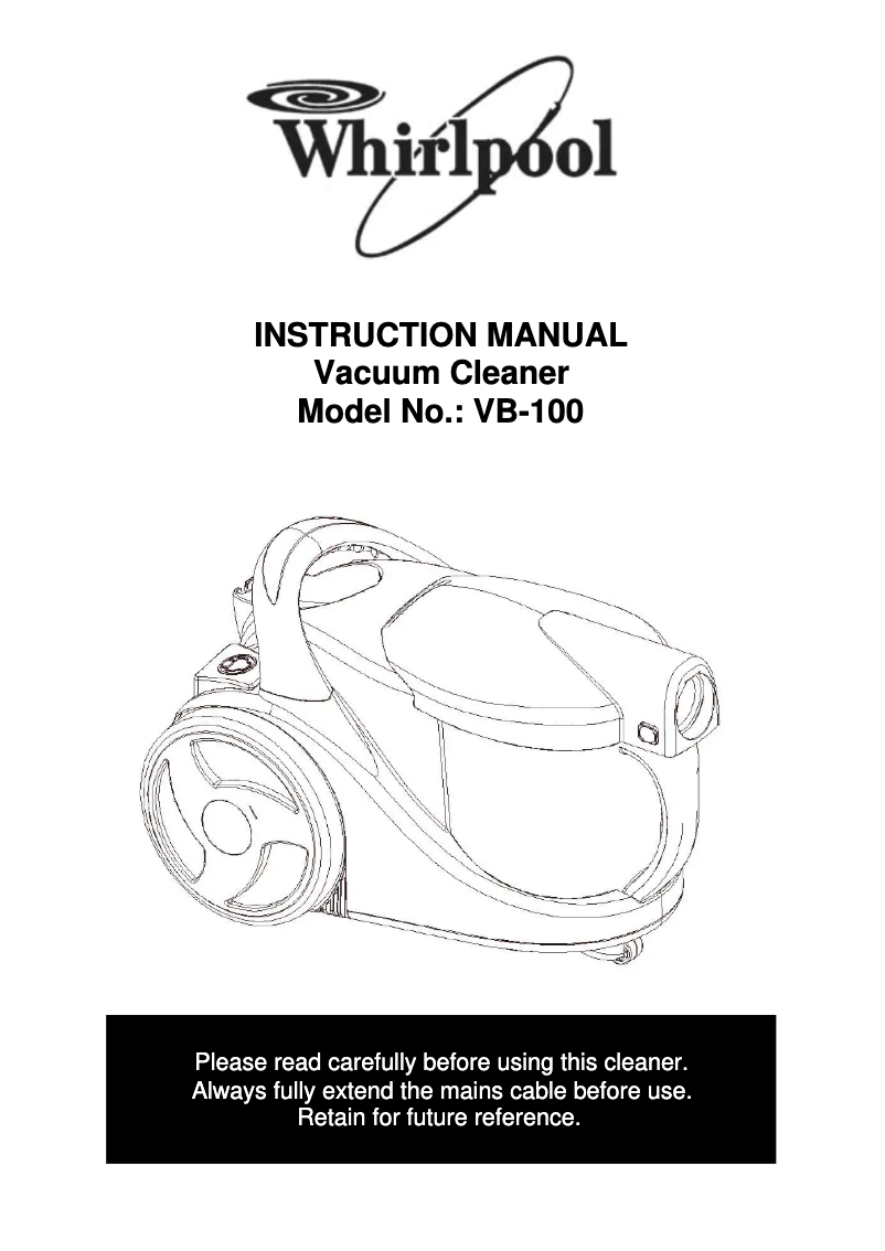 Page 1 of the manual User Manual Whirlpool VB-100