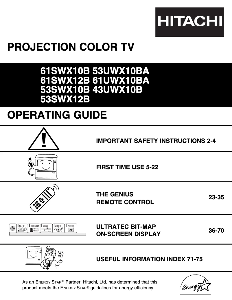 Page 1 of the manual User Manual Hitachi 53UWX10BA
