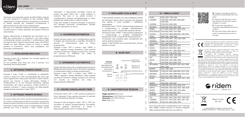 First page image of the manual for CRC UNW1