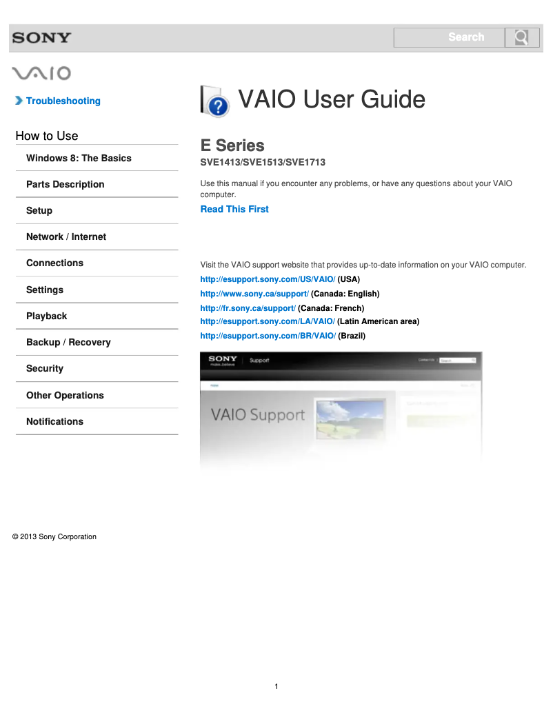 Page 1 of the manual User Manual Sony Vaio SVE1513APXS