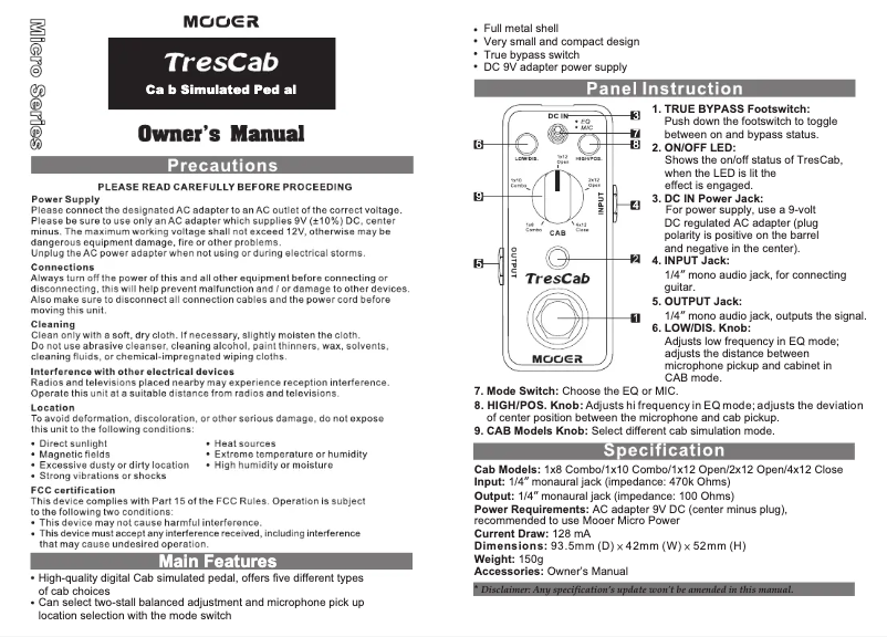 First page image of the manual for TresCab
